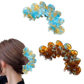 2Pcs Acrylic Plumeria Flower Hair Clips - Large Non-Slip Matte Claw Clips for Women, Strong Hold Beach Hair Accessories (Blue)