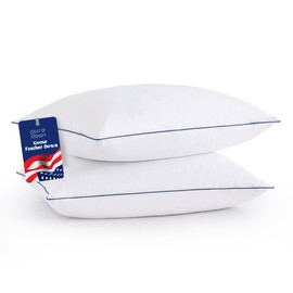 puredown® Goose Feathers and Polyester Fiber Pillows - Filled in The USA Bed Pillow, 100% Cotton Cover, Pillow Queen Size Set of 2 for Sleeping, 20x30 Inches