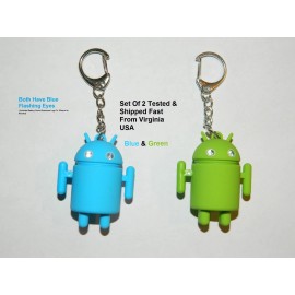 Pair Android Robot Style Keychain Blue LED Eyes Cool Sound Effects Green Blue