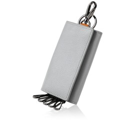 LASIEM Men's Genuine Leather Key Case, 5 Rows Key Holder, Car Key, gray (light gray)
