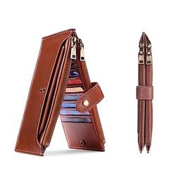 Carteras para mujer de piel para teléfono celular, funda de piel, bolsa larga y delgada soporte para tarjetas de crédito monedero minimalista fino de gran capacidad con cremallera para niñas y mujeres