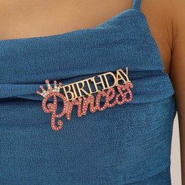 Dainty Birthday Princess Brooch Lapel Pins for Women Girls Pink Rhinestone Crown Brooches Pin for Birthday Party Decorations Suit Dress Ceremony Clothes Accessories Fashion Jewelry Gifts Bff