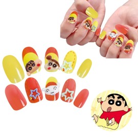 Character Crayon Shin-chan Nail Tip, Stickable and Removable, 3D, 24 Pieces, Short, Gradient Stone, Nail Sticker, Stylish, Girls, Popular, Removable, Shin-chan