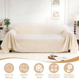 NestlyMoly Couch Cover for 3 Cushion Couch Sofa Pet Friendly, Chenille Sectional L Shaped Sofa Cover Washable for Dogs Cats Kids, Leather Furniture Protector Slipcover Decor for Living Room, 91"x134"