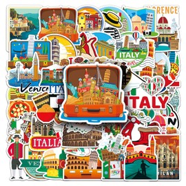 Italy Stickers Pack, 50 PCS Italy Travel Landscape Laptops Decorative Decals for DIY Water Bottle Journal Luggage, Aesthetic European Country Graffiti Sticker for Kids Teens Adults