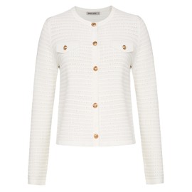 GRACE KARIN Women's Cardigan Button Long Sleeve Crew Neck Knitwear Summer Sweater Cardigans White L