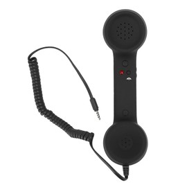 Handheld Receiver for Cell Phone, 3.5mm Retro Telephone Handset Wired Handheld Phone Receiver Mic Microphone Speaker, Proof Wired Cellphone Handset for Most Smartphone PC (Black)