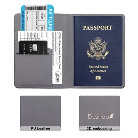 Deziliao Passport Wallet, Gray, Unisex, Faux Leather, Waterproof, Slim, Lightweight, RFID Blocking, 2-in-1 Design, with Document Slots, Credit Card Slots, SIM Card Slots