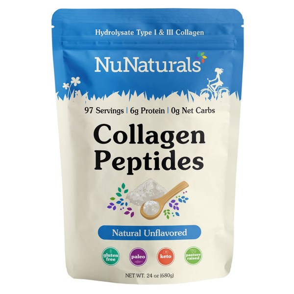 Nunaturals Collagen Peptides Powder (Type I, III), for Skin, Hair, Nail, and Joint Health, 24oz