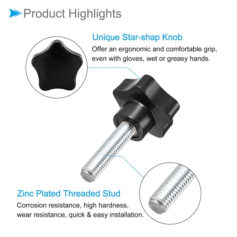 CoCud Star Clamping Knobs, M12 x 60mm Male Thread 61mm