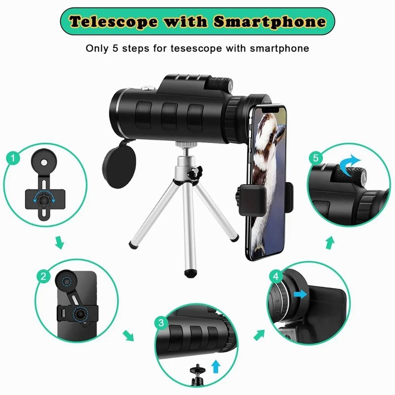 40X60 Monocular Telescope Waterproof HD Night Vision Magnifier Phone Camera