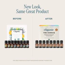 Cliganic Organic Aromatherapy Essential Oils Gift Set (Top 8 - The Iconics), 100% Pure - Peppermint, Lavender, Eucalyptus, Tea Tree, Lemongrass, Rosemary, Frankincense & Orange (Packaging May Vary)