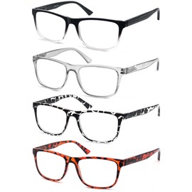 MODFANS Oversize Reading Glasses 1.0 for Men Women,Large Readers Men Square Frame Lightweight Spring Hinge Arm Mixed Color with 4 Pouch