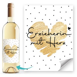 SpecialMe® Weinetiketten Weinflaschenetiketten Aufdruck Erzieherin mit Herz Flaschenetiketten selbstklebend Danke Geschenk Abschied Weiss unisize