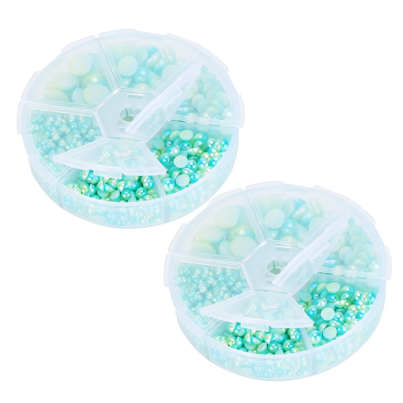 2Boxes Gradient Imitation Pearl Semicircular Nonporous Flat Back Decorative Accessories