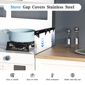 Stainless Steel Black Stove Gap Cover(2 Sets),Oven & Countertop Gap Filling,Stove Side Gap Cover Plate,Heat-Resistant,Easy To Operate And Clean,Adjustable(12.7-25.4 Inches) Width 0.78 Inches