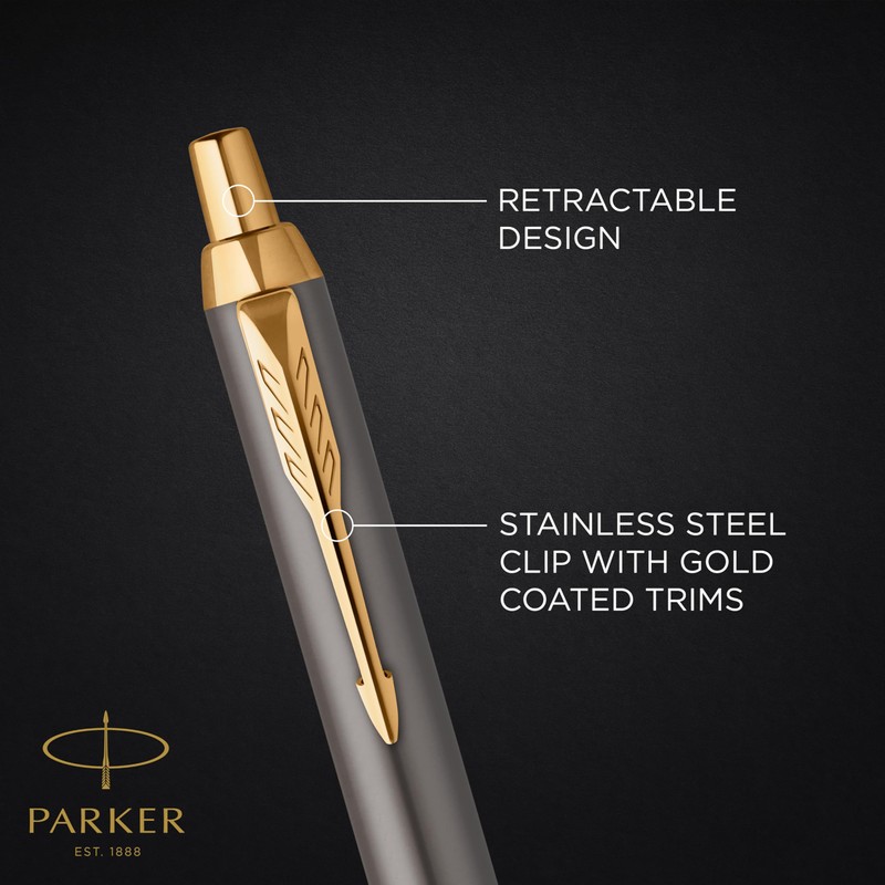 PARKER IM Ballpoint Pen | Grey Lacquer with Gold Trims