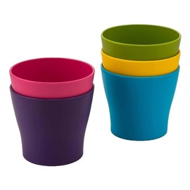 Colorful Planter Pots Set of 5 with Small Watering Can - Plastic Succulent, Flower, Herb, Seedling Planters - Nursery Pots for House Plants