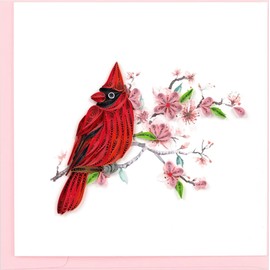 Quilling Card 3-D Greeting Card - Cardinal & Cherry Blossom