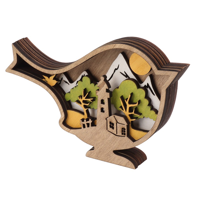 Wooden Bird Statues with Light 3D Hollow Hand Carved Birds