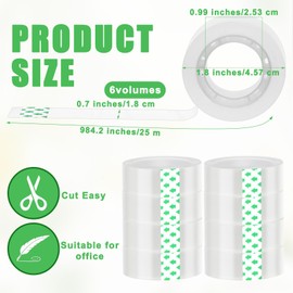 Ptwola 6 Rolls Transparent Tape, Clear Tape Refills Dispenser Tape Rolls 3/4 x 980 Inches All-Purpose Glossy Tape for Gift Wrapping Office Home School Desk Supplies