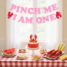 Cheereveal Crawfish Themed 1st Birthday Party Decorations, Pink Pinch Me I Am One Glitter Banner, Seafood Boil Lobster Theme First Birthday Party Supplies for Girls