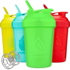 Hydra Cup - [4 Pack] 20-Ounce Shaker Bottle with Wire Whisk Balls, Max Value Protein Blenders, By Hydra Cup (Yellow, Blue, GITD, Red, 4 Pack)