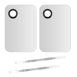 LuckyOpt Makeup Mixing Palette Spatula Set, 2PCS Mini Metal Makeup Palette & 2PCS Skincare Spatula, Cream Foundation Palette for Mixing and Save Cosmetics (A)