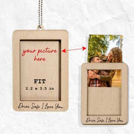 Car Decor Hanging Photo Frame, Valentine Gift for Him, Drive Safe Wooden Car Picture Holder, Rear View Mirror Accessories for Cars Decorations, Drive Safe I Love You