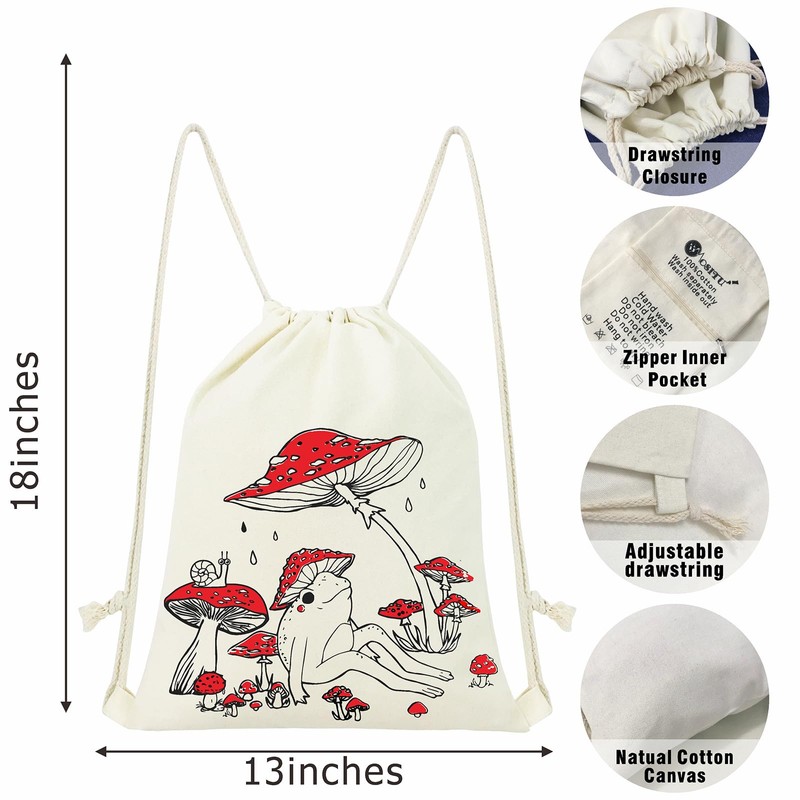 MOSITU Red Mushroom Drawstring Backpack Cute Frog Drawstring Bag Vintage