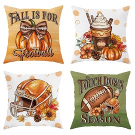 SEGXCFL Fall Pillow Covers 18x18 Set of 4,Football Velvet Throw Pillows Farmhouse Autumn Pillowcases Decorative Home Decor for Couch Sofa, Porch Bed Living Room Fall Home Decorations