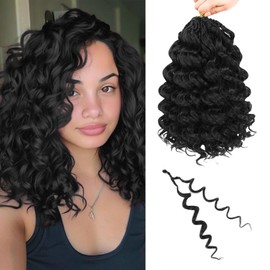 Ocean Wave Crochet Hair 12 Inch 8packs Pre Looped Curly Crochet Hair Pre Twisted Ocean Wave Synthetic Hair Water Wavy Braiding Hair (#1B, 12 Inch (Pack of 8))