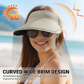 Sukeen Wide Brim Sun Visor Hat for Women Men,UPF50+ Seamless Sun Hats Foldable Ponytail Beach Hats for Daily Outdoor Sport (Warm Gray)