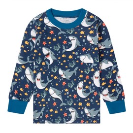 Popshion Boys Pajamas Shark Long Sleeve Cotton Pj Kids Bluey Clothes Set Winter Sleepwear 2 Piece Toddler Animal Pjs 6t