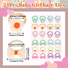 24Pcs Hair Bands for Girls Seamless Bows and Flowers Toddler Hair Accessories Soft Hair Ties No Damage for Baby Girls Infants Kids Children