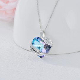 Flpruy Animal Heart Necklace 925 Sterling Silver Cute Animal Necklace Women with Crystals Jewellery Birthday Gifts for Her Girls Mother Ladies, Sterling Silver, Crystal