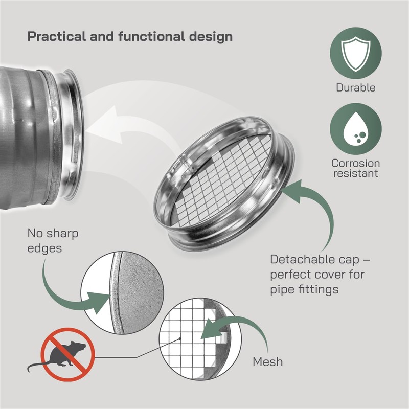 Vent Systems 8" Metal Tee Cap with Mesh. Galvanized Steel