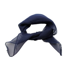 TFJ Women Dark Navy Blue Fashion Mini Pocket Square Necklace Scarf Sheer Soft Fabric Classic Basic Style
