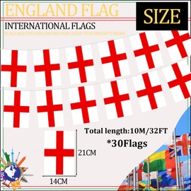10m/32.8ft St Georges Cross Flag England Flags Bunting with 30 Flags for Oly 2024 Decorations,England Bunting Flags Banner for Oly 2024,Sports Events,St George's Day England Decoration
