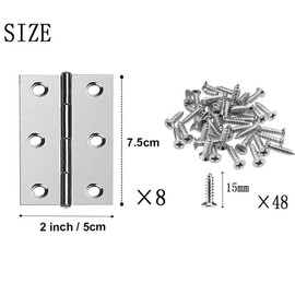 Pack of 8 Stainless Steel Hinges, Door Hinges, Stainless Steel Door Hinges, Cupboard Drawer Hinge with 48 Stainless Steel Screws, for Home Furniture
