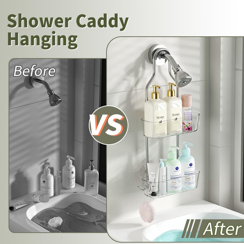 APLOP 2-Tier Shower Caddy Hanging,Rustproof Stainless Steel,Bathroom Storage Organiser,No Drill