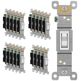 ENERLITES Toggle Light Switch, Single Pole, 15A 120-277V, Grounding Screw, Residential Grade, UL Listed, 88115-W-20PCS, White, 20 Pack