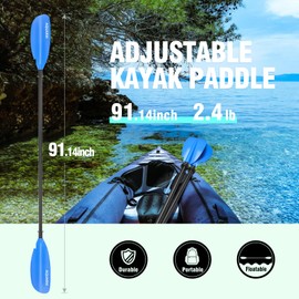GEAVESS Kayak Paddle 231cm/91.3in, Aluminum Shaft with Reinforced Fiberglass Blade, Adjustable Rowing Paddle for Light Kayaks (Blue)