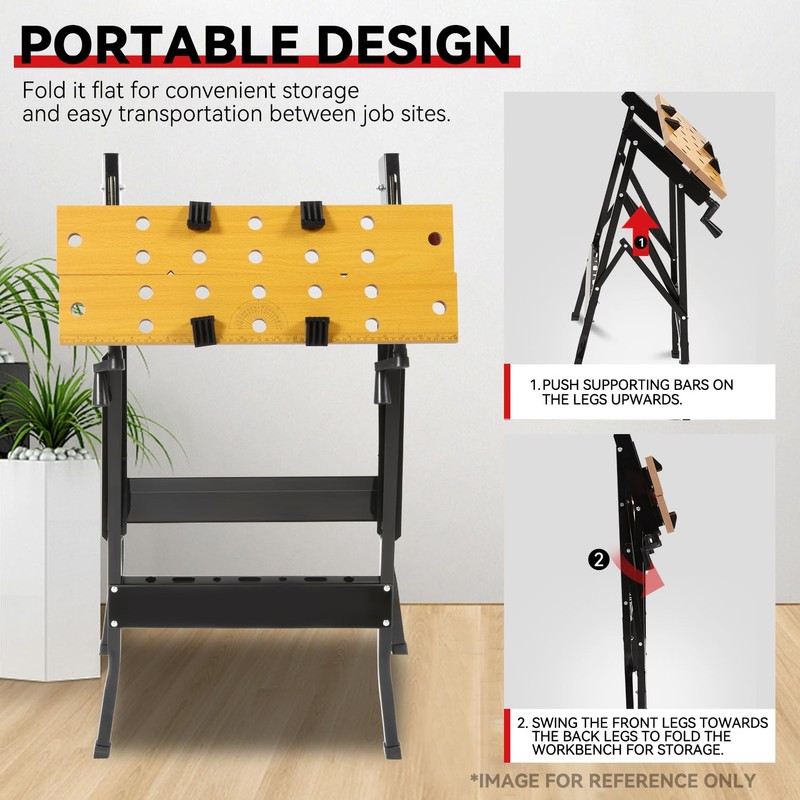 Auto Dynasty Adjustable Folding Workbench with Built-in Ruler & Protractor,