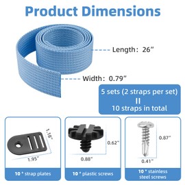 Pool Solar Cover Reel Straps, Pool Reel Tube & Blanket Fastening Kit Replacement for Feherguard Pool Roller System, Fastener Used to Attach Solar Blanket to Solar Reel,10 Straps (5 Stacked Pairs)