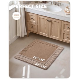 COLOR&GEOMETRY Beige Bathroom Rugs, Non Slip, Absorbent, Soft, Washable, Thick Bath Mat, 60x60cm, Square