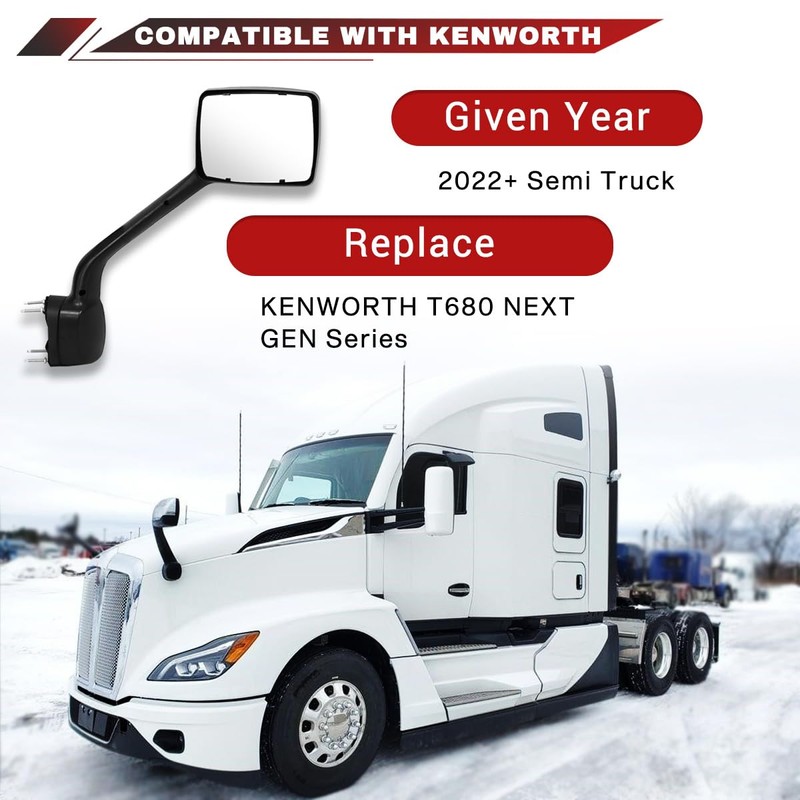 Chrome Hood Mirror for Kenworth T680 2022 2023 2024 Replacement