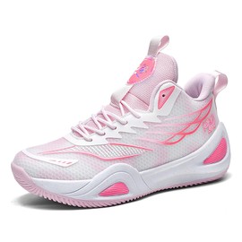 Huogra High Top Womens Mens Basketball Shoes Breathable Non Slip Outdoor Sneakers Comfortable Fashion Athletic Training Sport Shoes White Pink