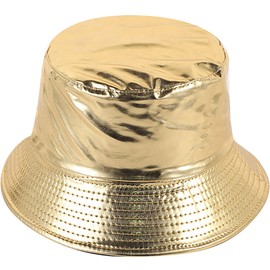 Joylife Metallic Bucket Hat Trendy Fisherman Hats Unisex Reversible Packable Sun Cap, Pu Leather Gold, One Size-Large