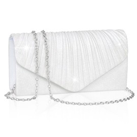 White Clutch Purse for Women, Elegant Pleated Evening Bags with Chain Strap, Sparkly Green Sequin Envelope Clutch Bag, Formal Shoulder Handbag for Wedding, Party, Prom, Cocktail, Date Night
